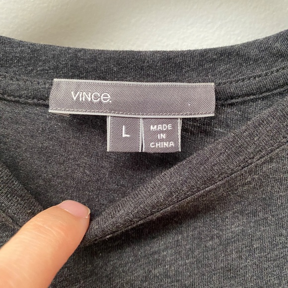 Vince Lamb Leather Short Sleeve Dark Gray Tee Size L - Picture 4 of 9